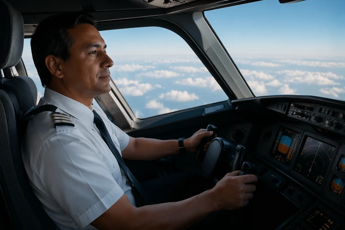Commercial Pilot in Airplane Cockpit