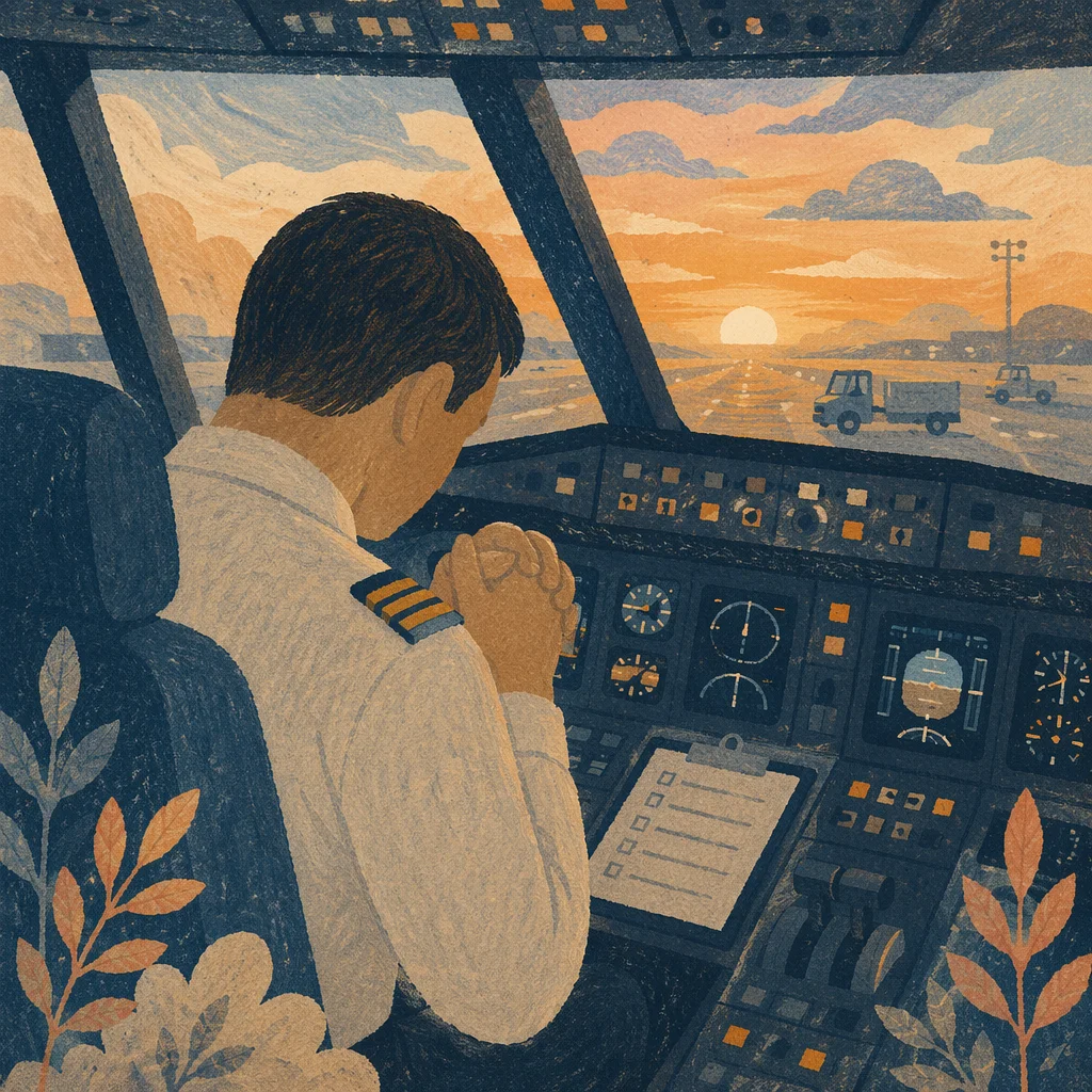 Pilot in Quiet Prayer Before Flight