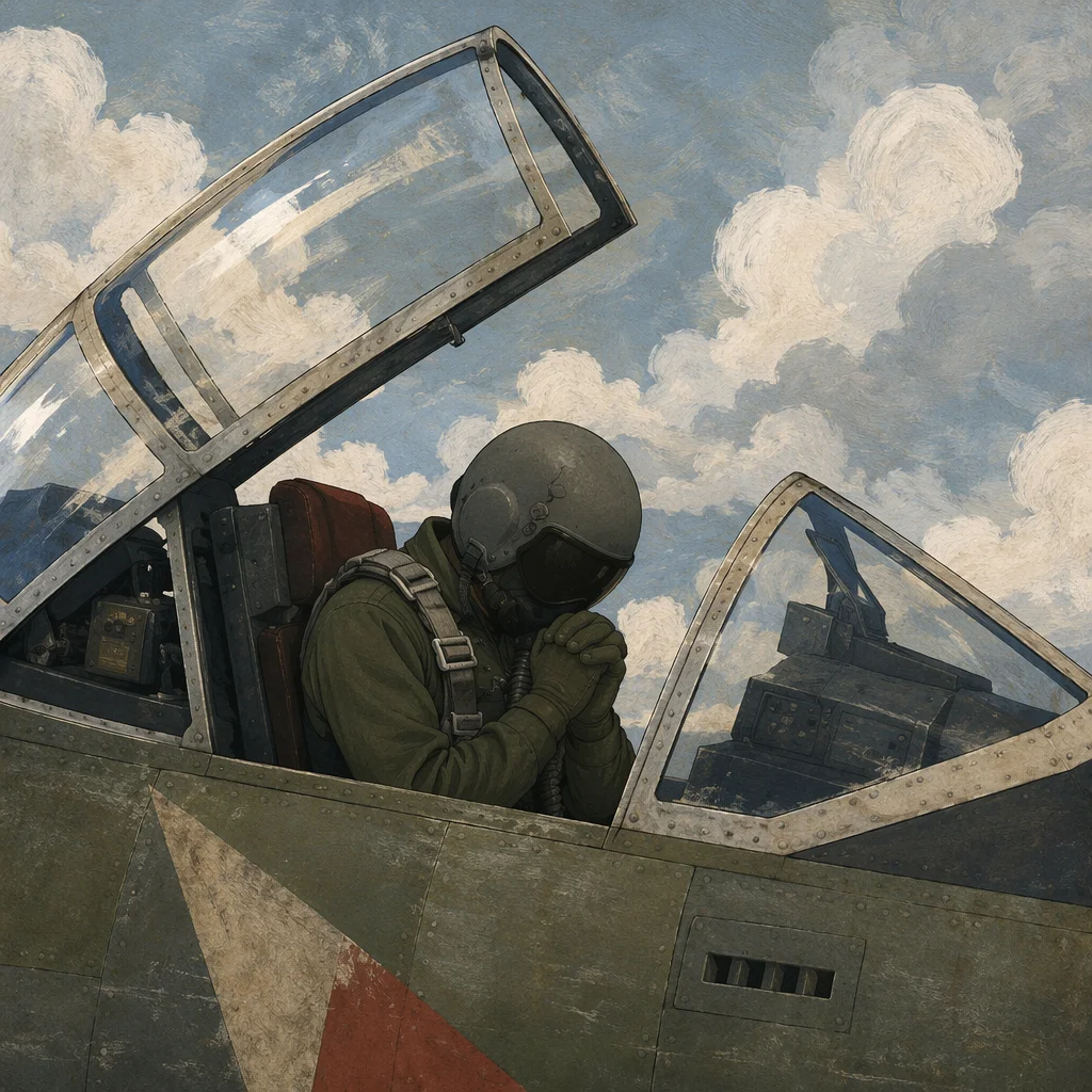 Pilot in Quiet Prayer Before Takeoff