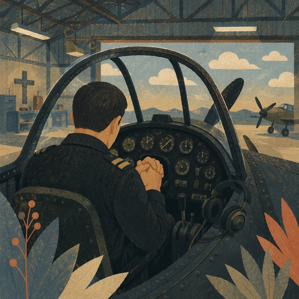 Pilot Praying Quietly in Cockpit
