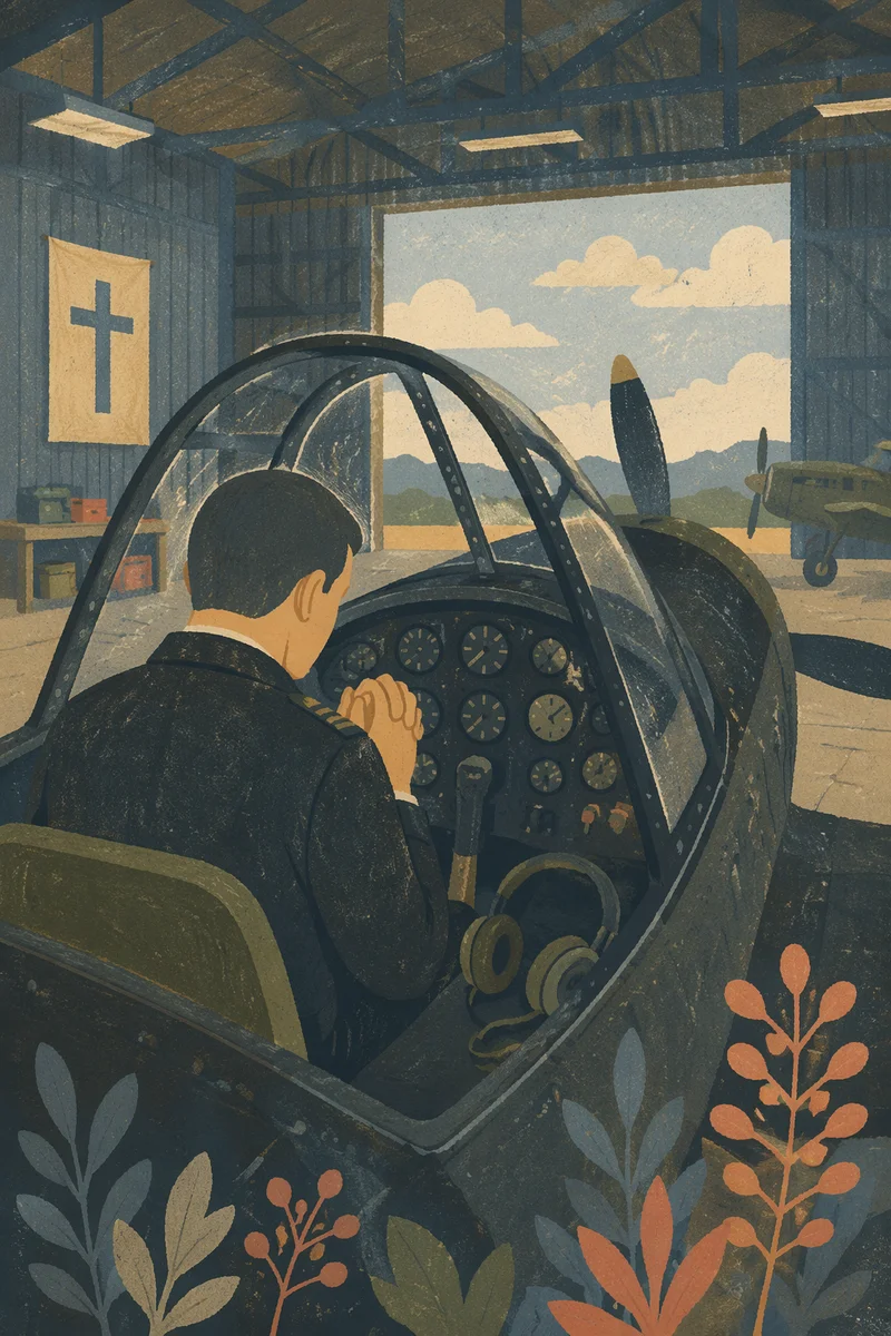 Pilot in Quiet Prayer Before Flight