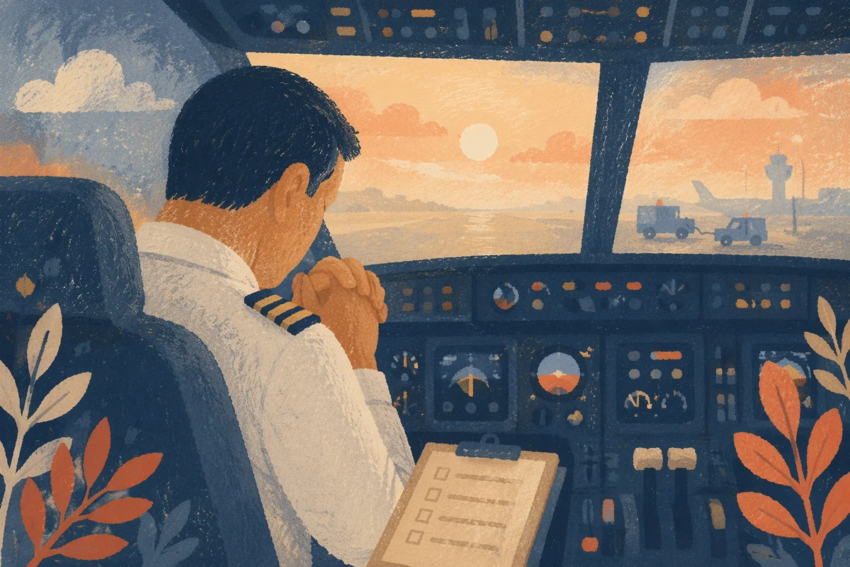 Pilot Praying Quietly Before Dawn Flight