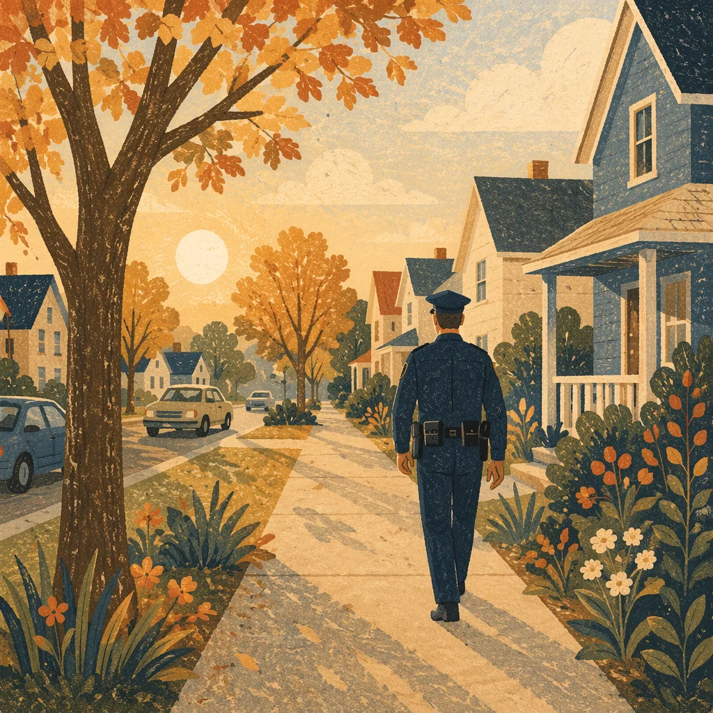 Peaceful Neighborhood Police Patrol at Dawn