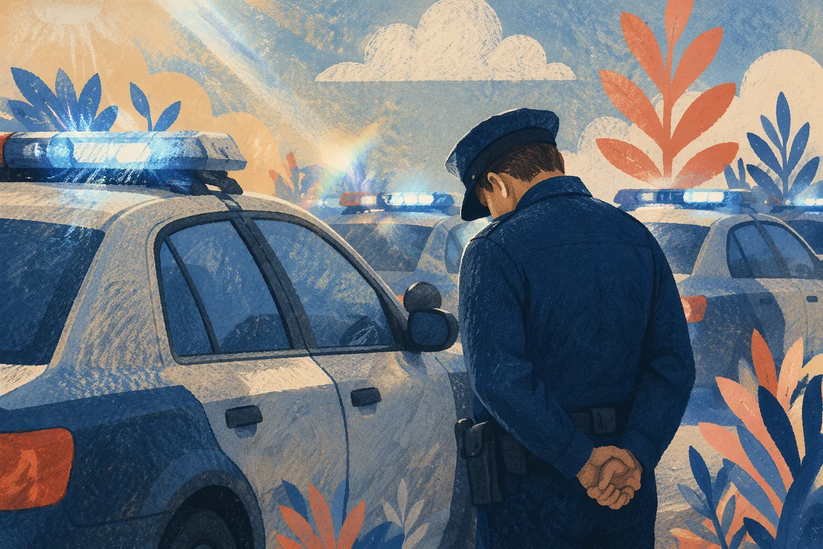 Police Officer in Quiet Morning Prayer