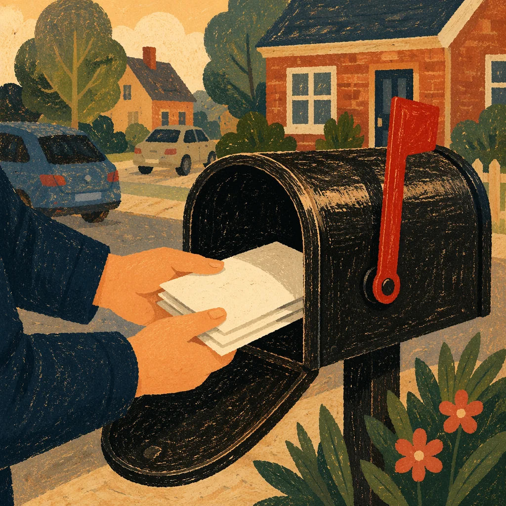 Postal Worker Delivering Mail to Mailbox