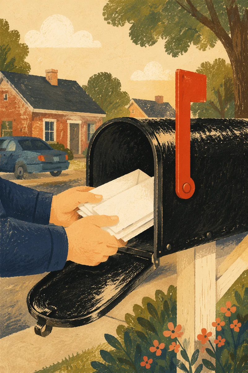 Postal Worker Delivering Mail to Mailbox