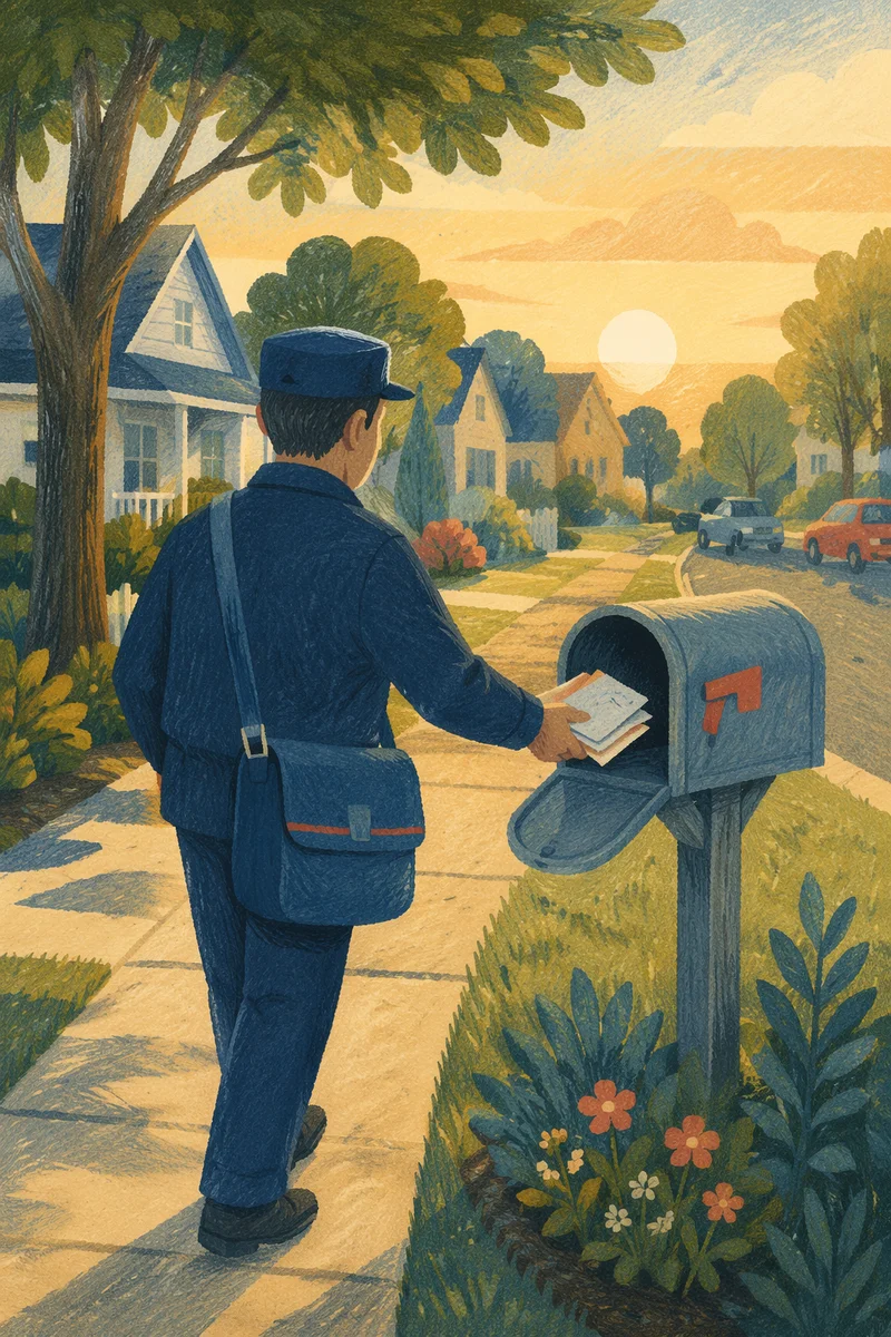 Postal Worker Delivering Mail at Sunrise
