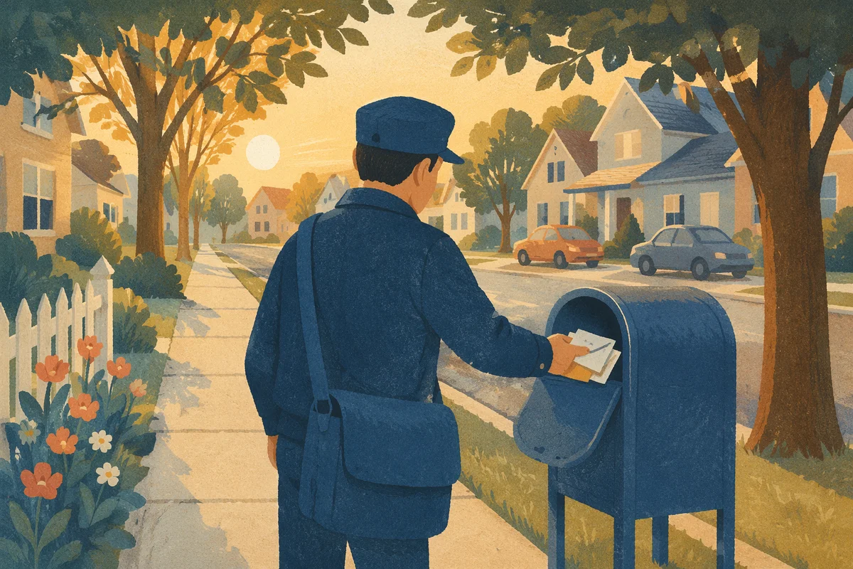 Postal Worker Delivering Mail at Sunrise