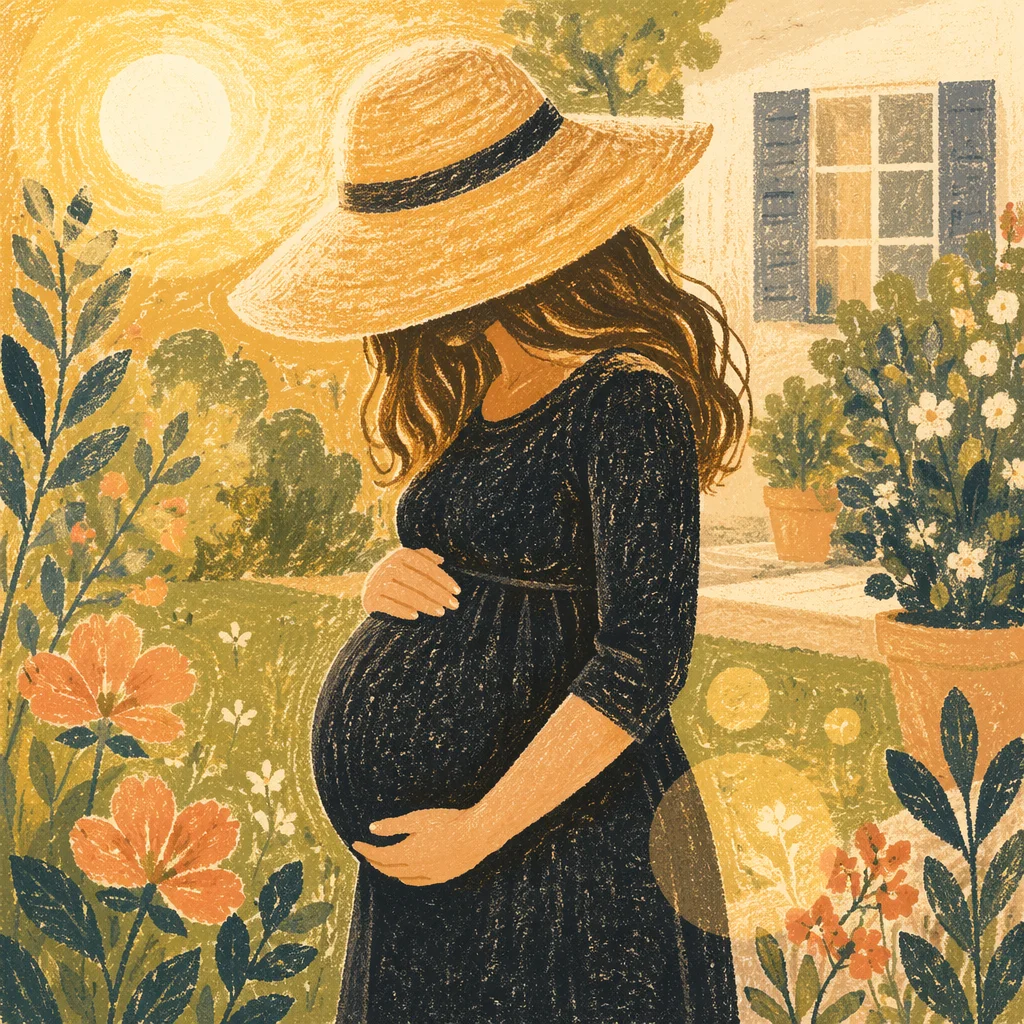 Hopeful Pregnant Woman in Sunlit Garden