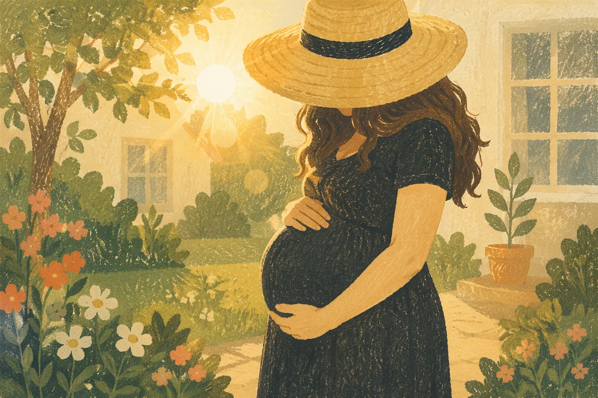 Hopeful Pregnant Woman in Sunlit Garden