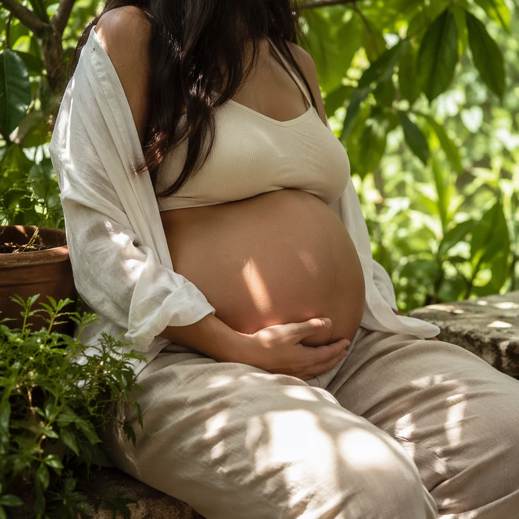 Serene Pregnant Woman in Garden Light
