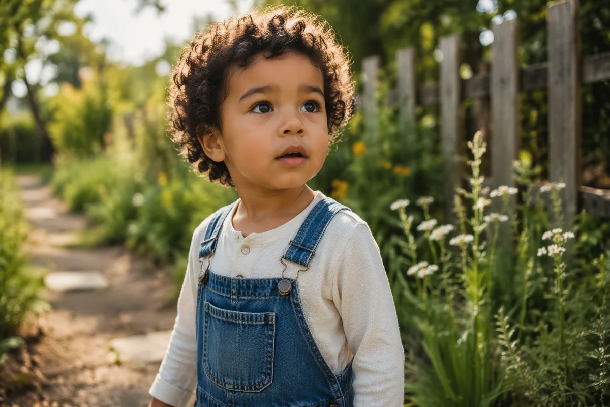 Curious Preschool Child on Garden Path