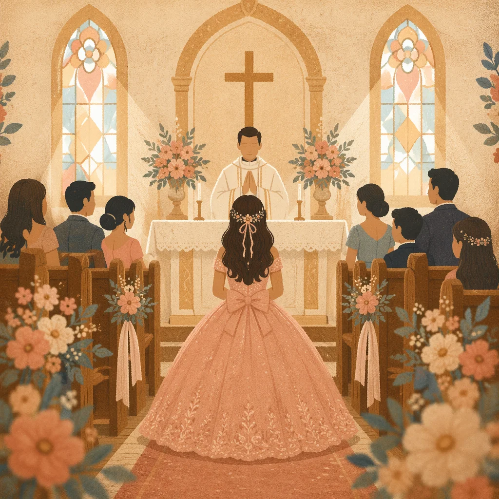 Quinceañera Church Blessing in Warm Chapel