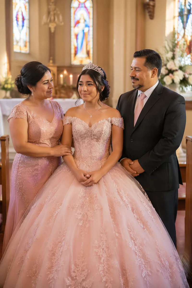 Quinceañera Blessing in Traditional Church Interior