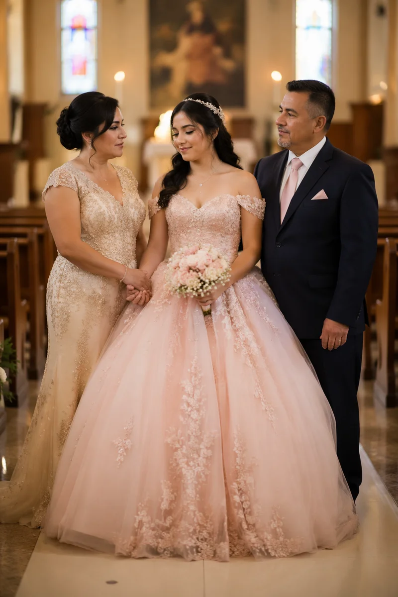 Quinceanera Blessing with Parents in Church