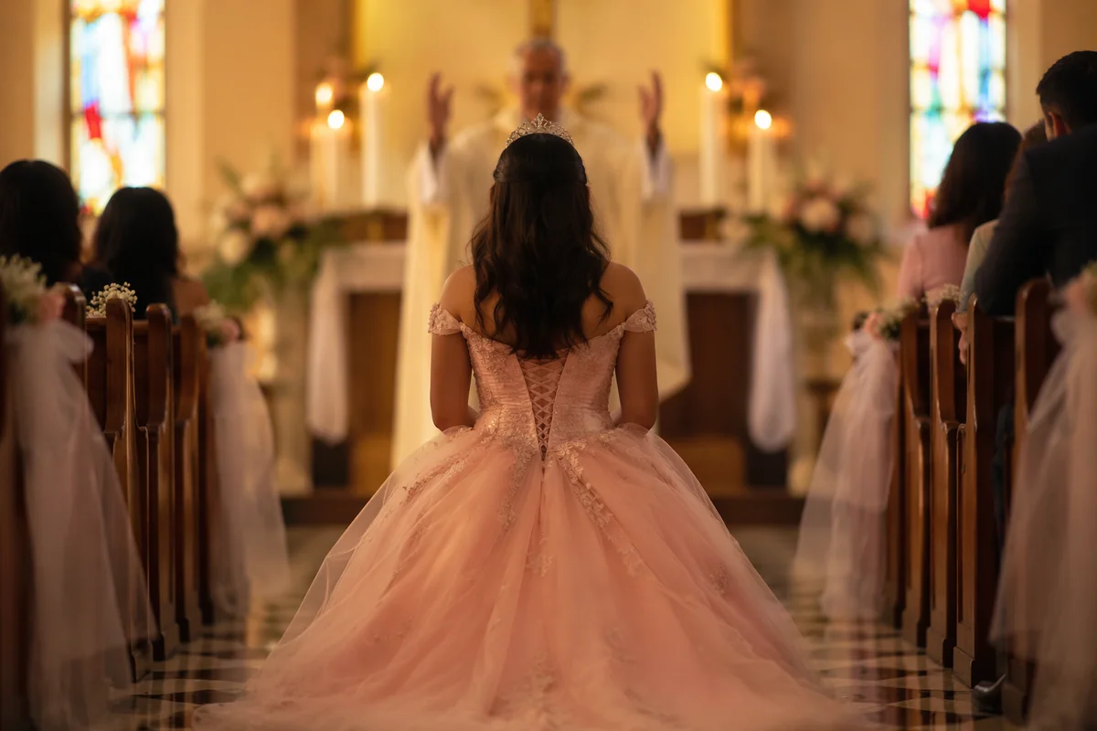 Quinceañera Church Blessing in Warm Candlelight