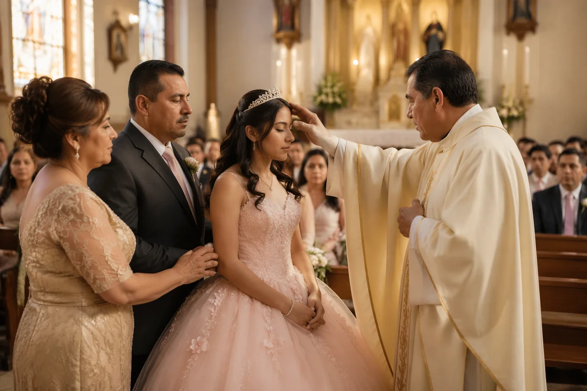 Quinceañera Blessing Ceremony Inside Traditional Church