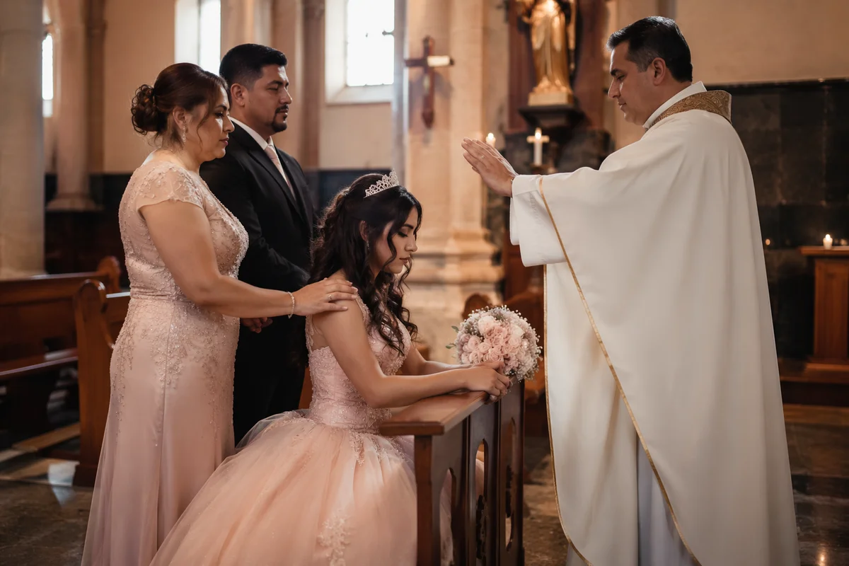 Quinceañera Blessing Ceremony in Traditional Church