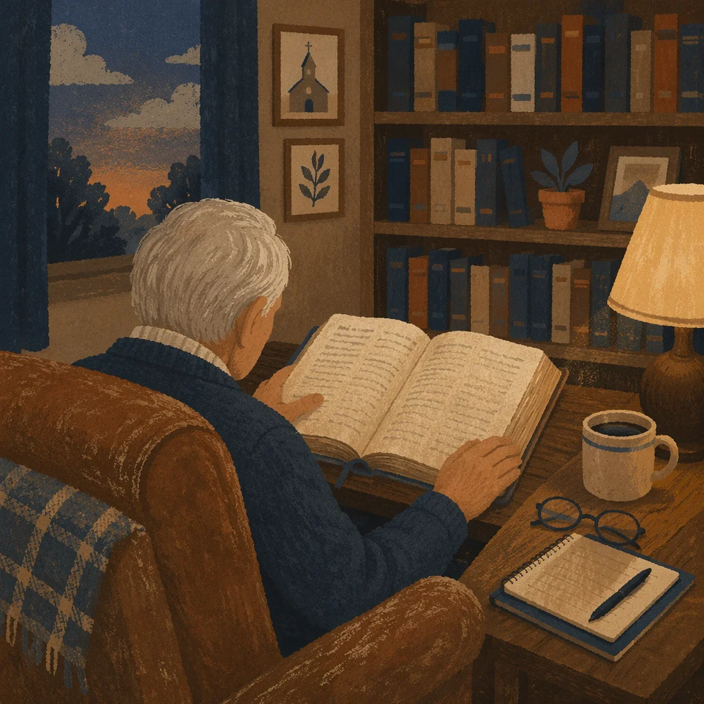 Retired Pastor Studying Scripture at Home
