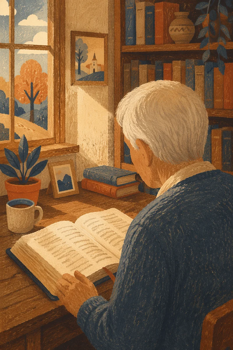 Retired Pastor Studying Scripture at Home