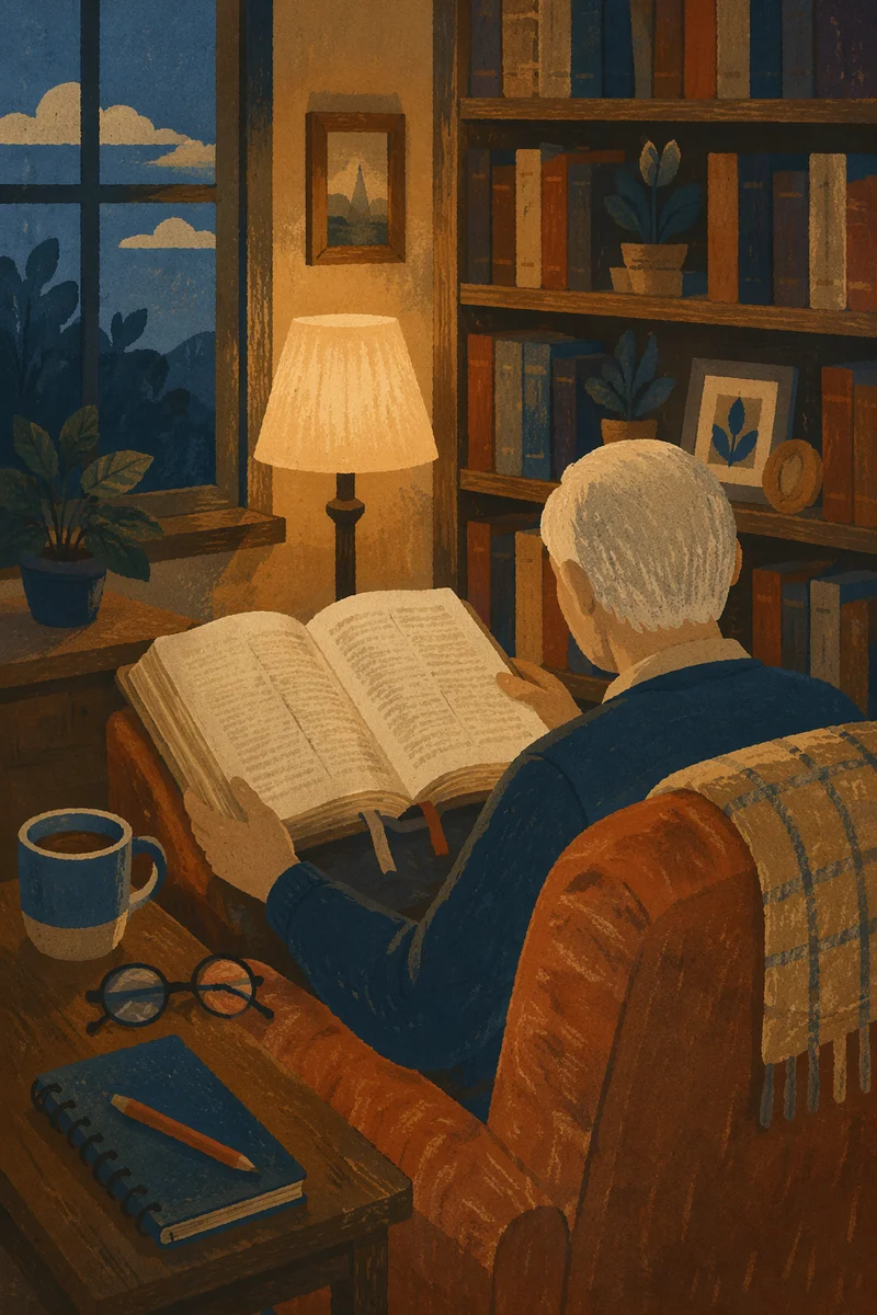 Retired Pastor Studying Scripture at Home