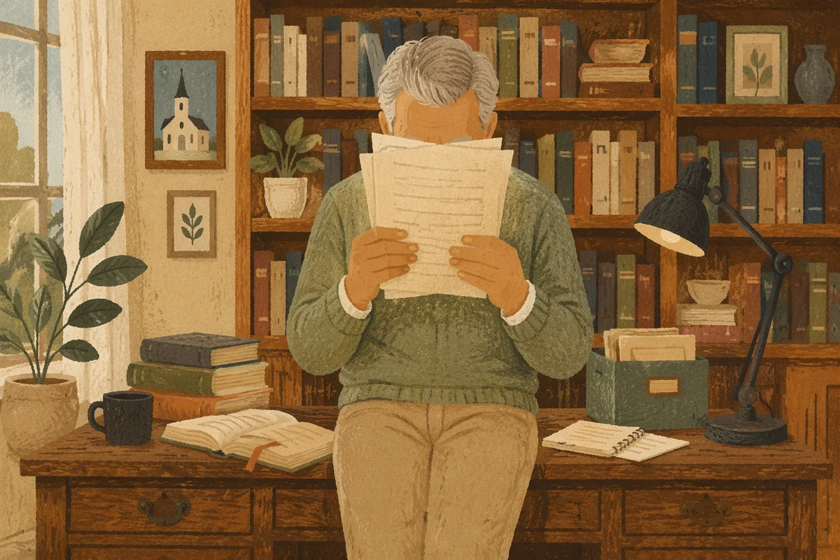 Retired Pastor Studying Scripture at Home