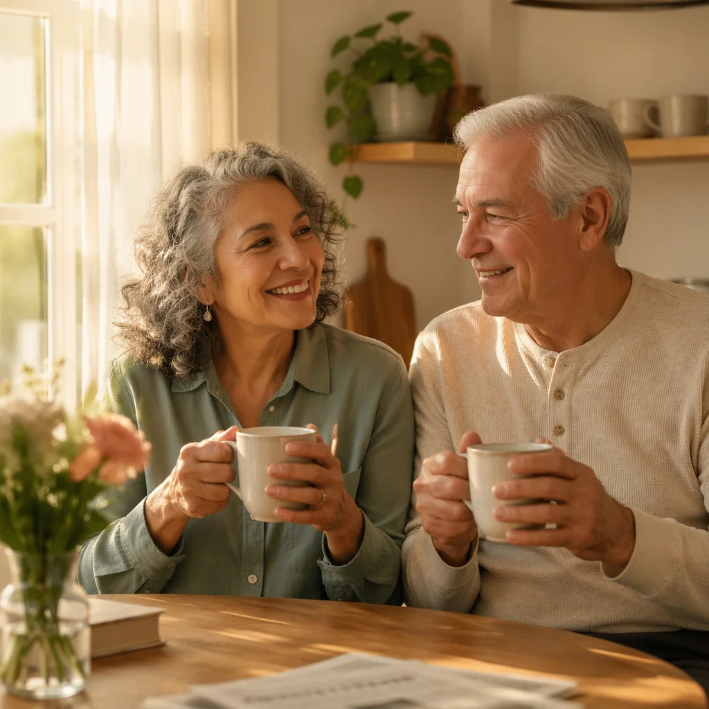 Happy Senior Couple with Morning Coffee