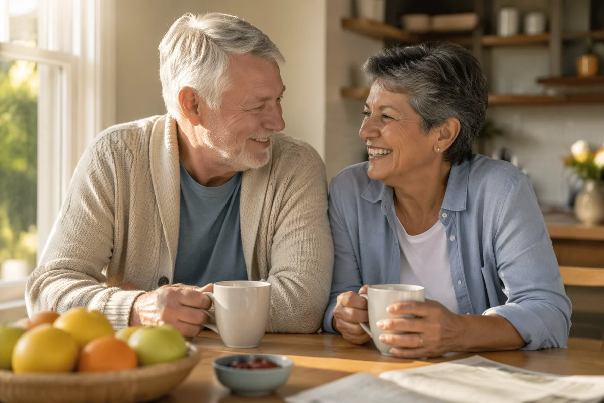 Happy Senior Couple Sharing Morning Coffee