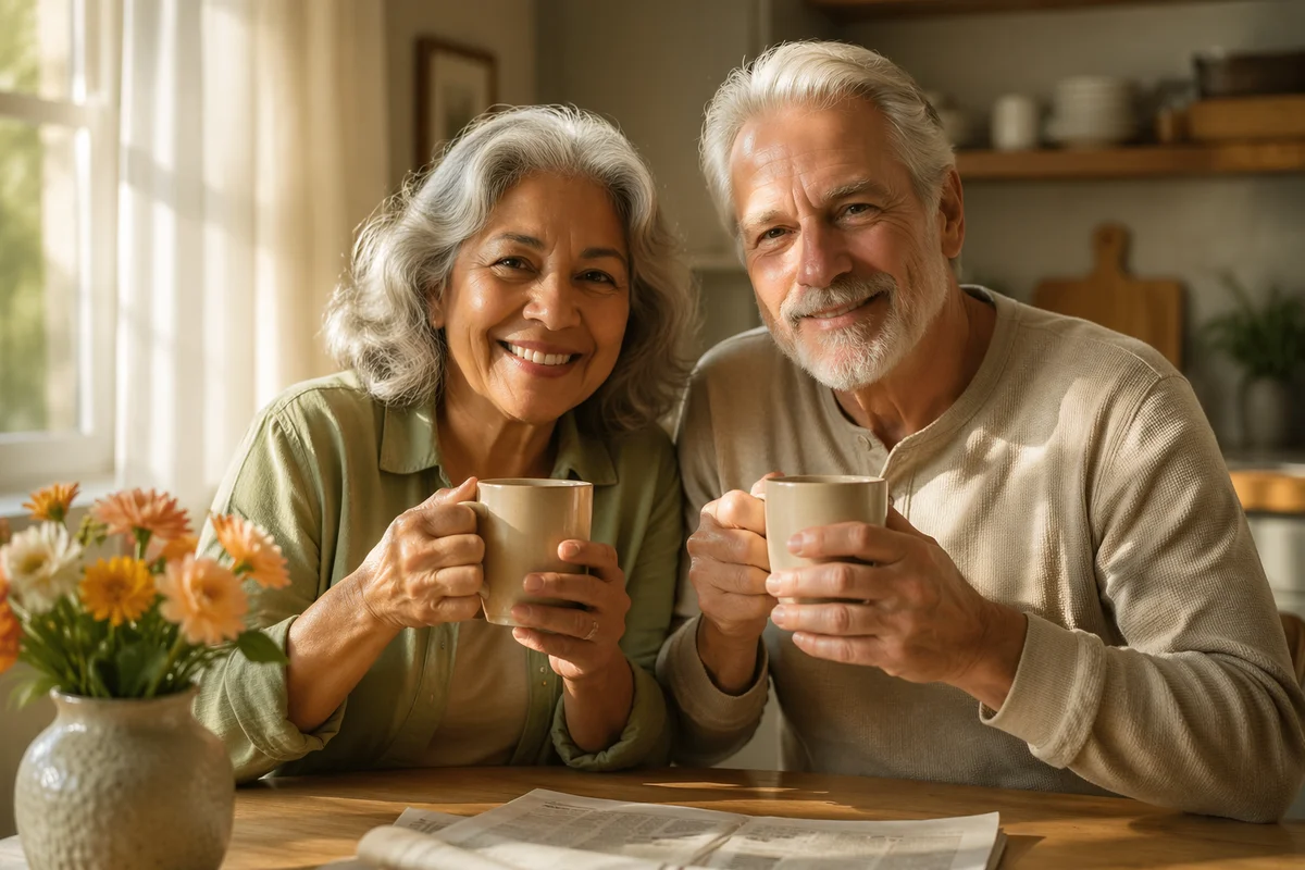 Happy Senior Couple with Morning Coffee