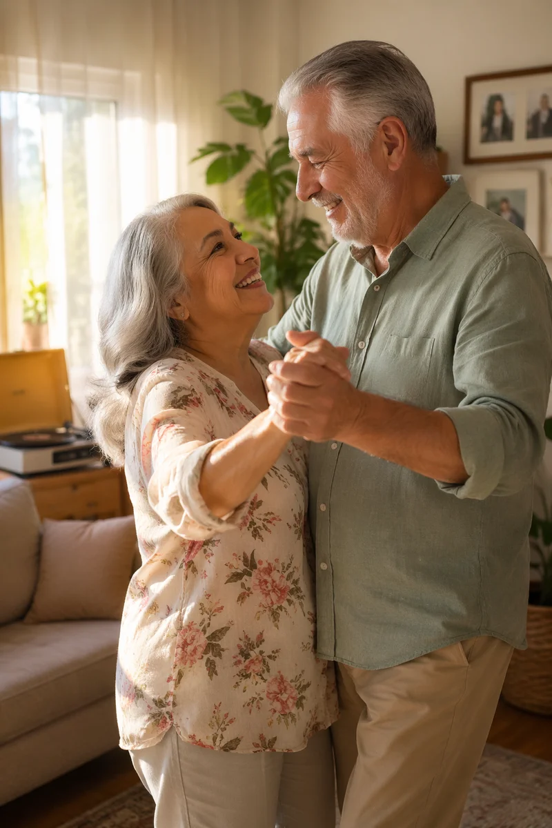 Joyful Senior Couple Dancing at Home