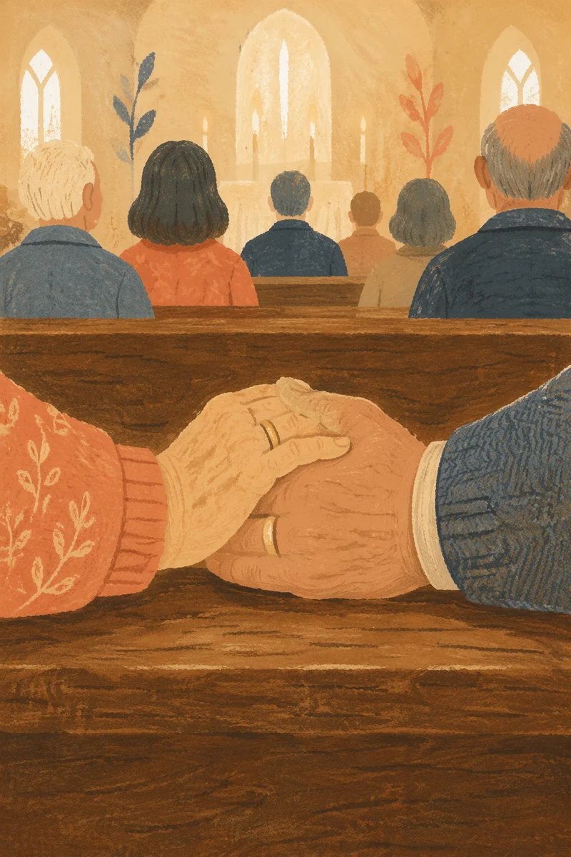 Senior Couple Holding Hands in Church
