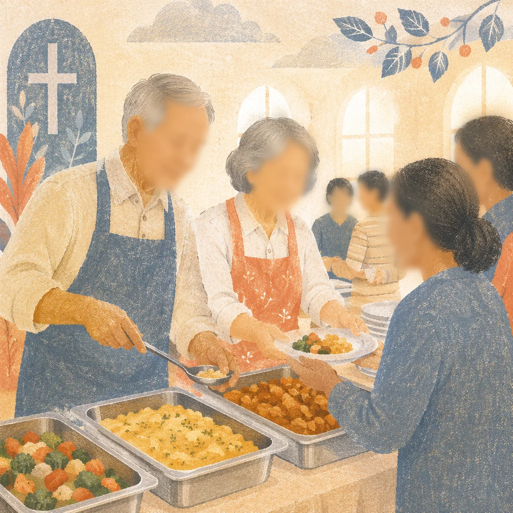 Senior Couple Serving Meals at Church