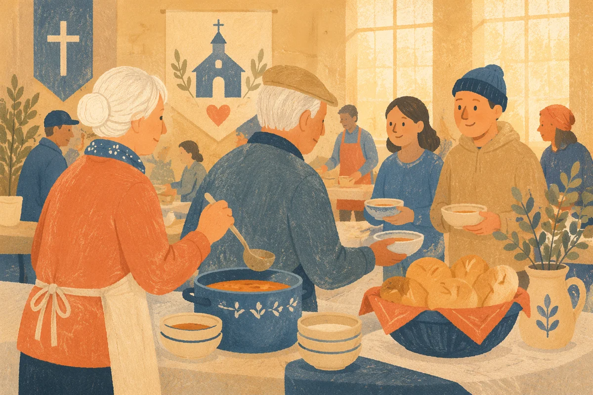 Senior Couple Serving Soup at Church Hall