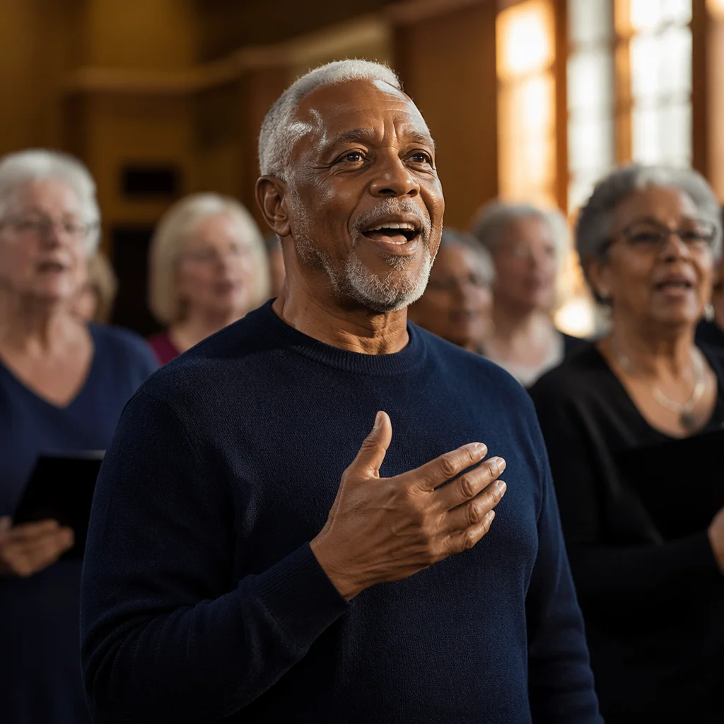Joyful Senior Man Singing in Choir