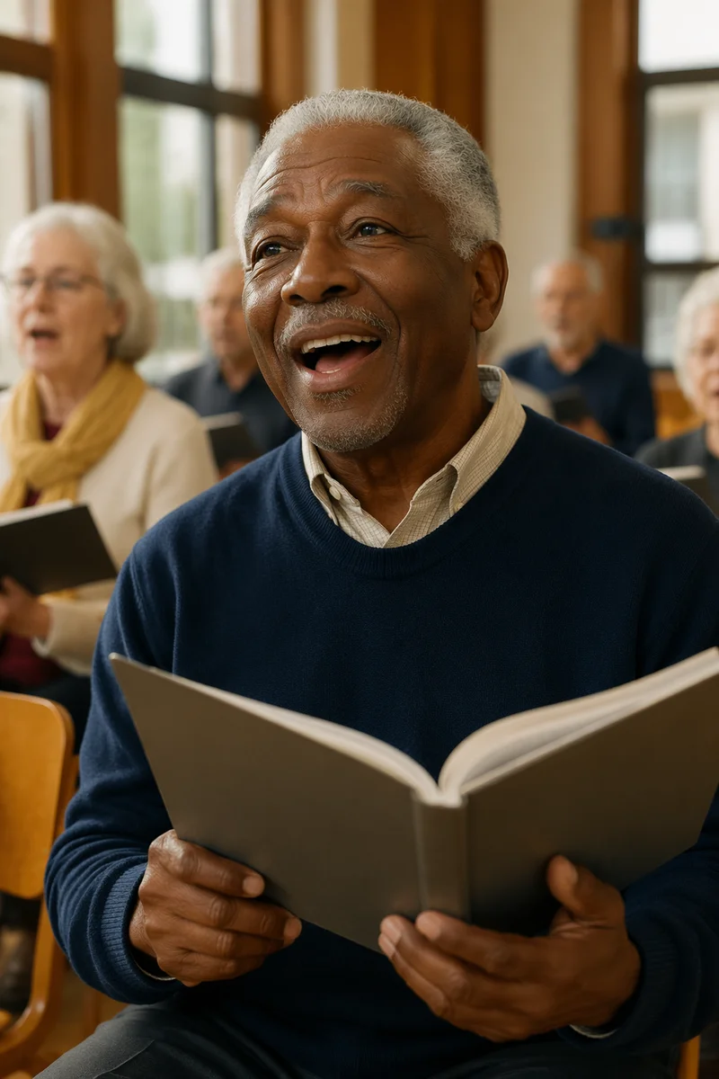 Joyful Senior Man Singing in Choir