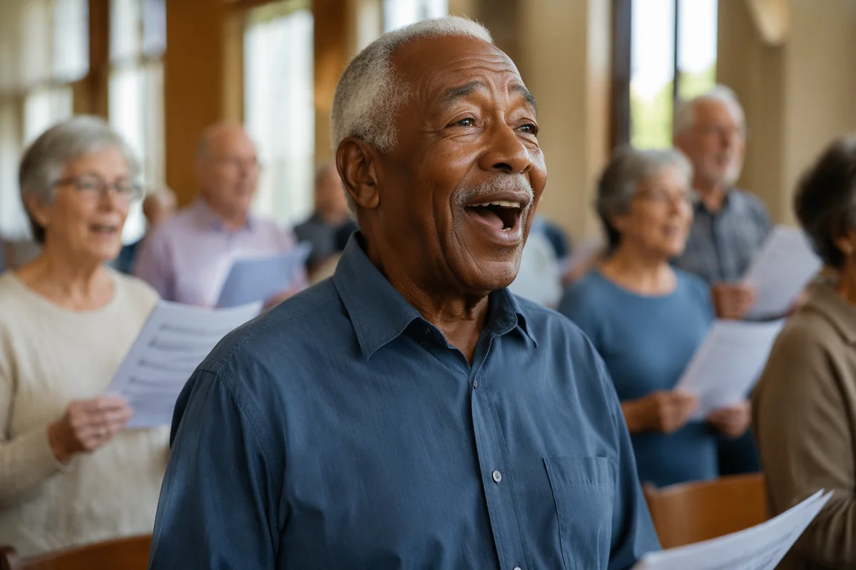Joyful Senior Man Singing in Choir