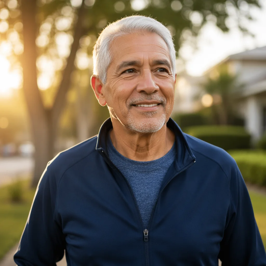 Senior Man Walking on Morning Path