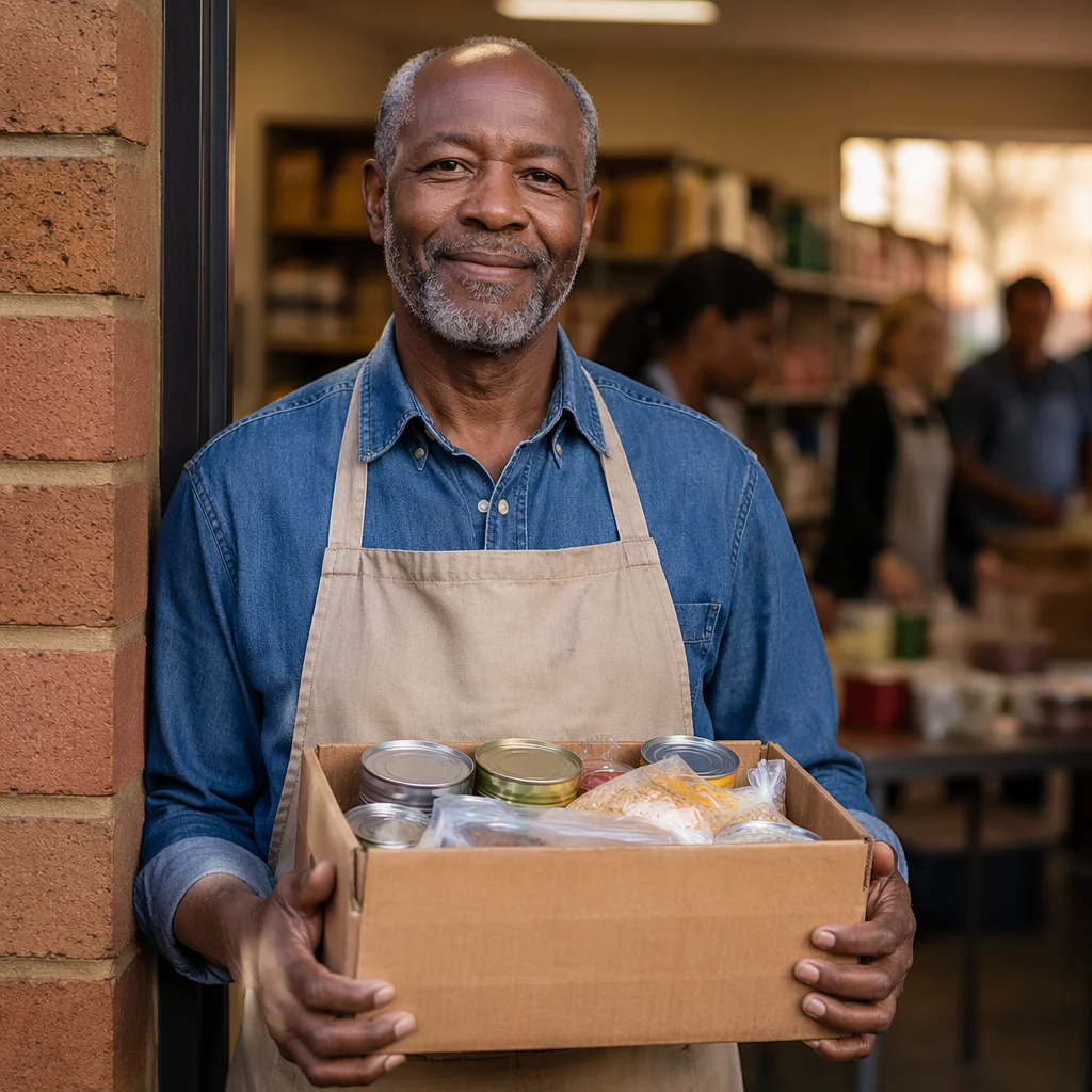 Senior Volunteer Holding Donation Box Portrait