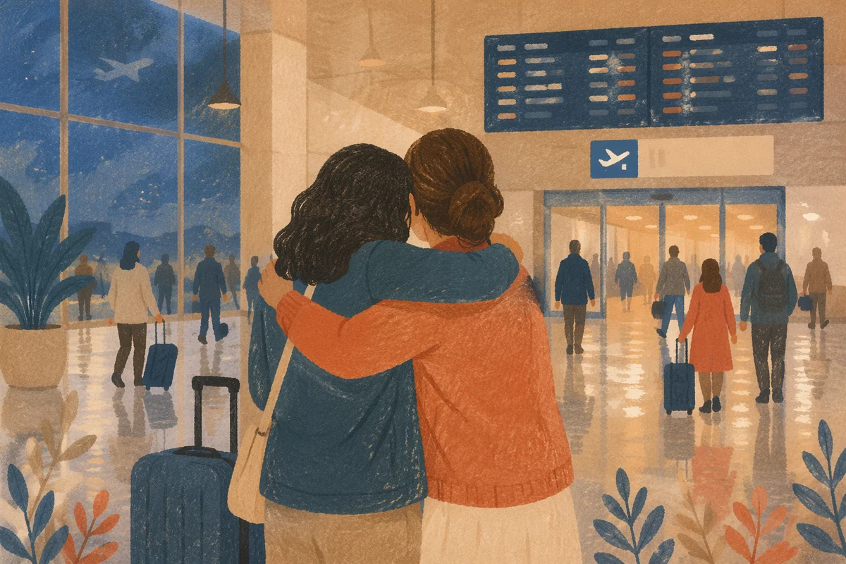 Sibling Reunion Hug at Airport Arrival