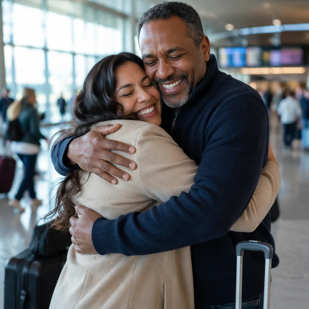 Emotional Sibling Reunion at Airport Terminal