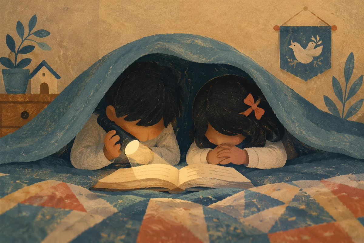 Siblings Praying in Blanket Fort Devotion