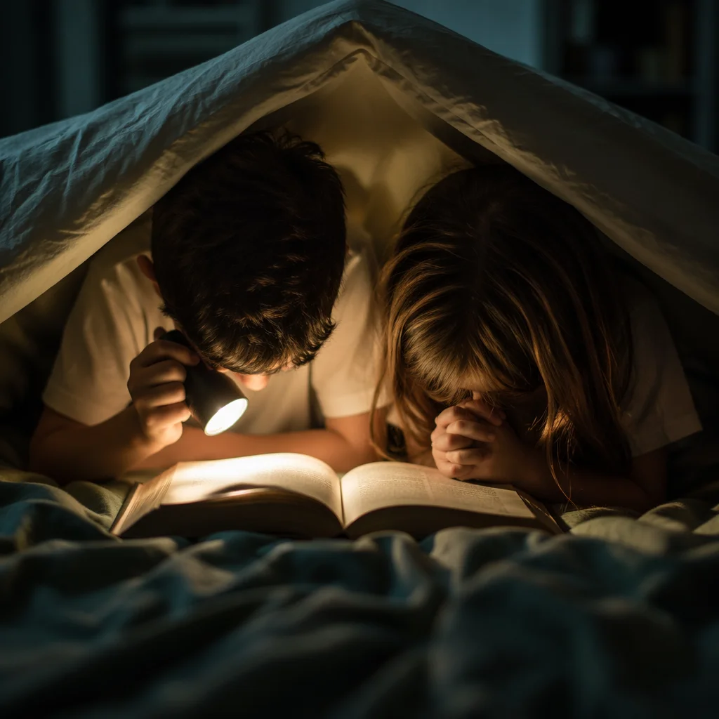 Siblings Praying Under Blanket Fort