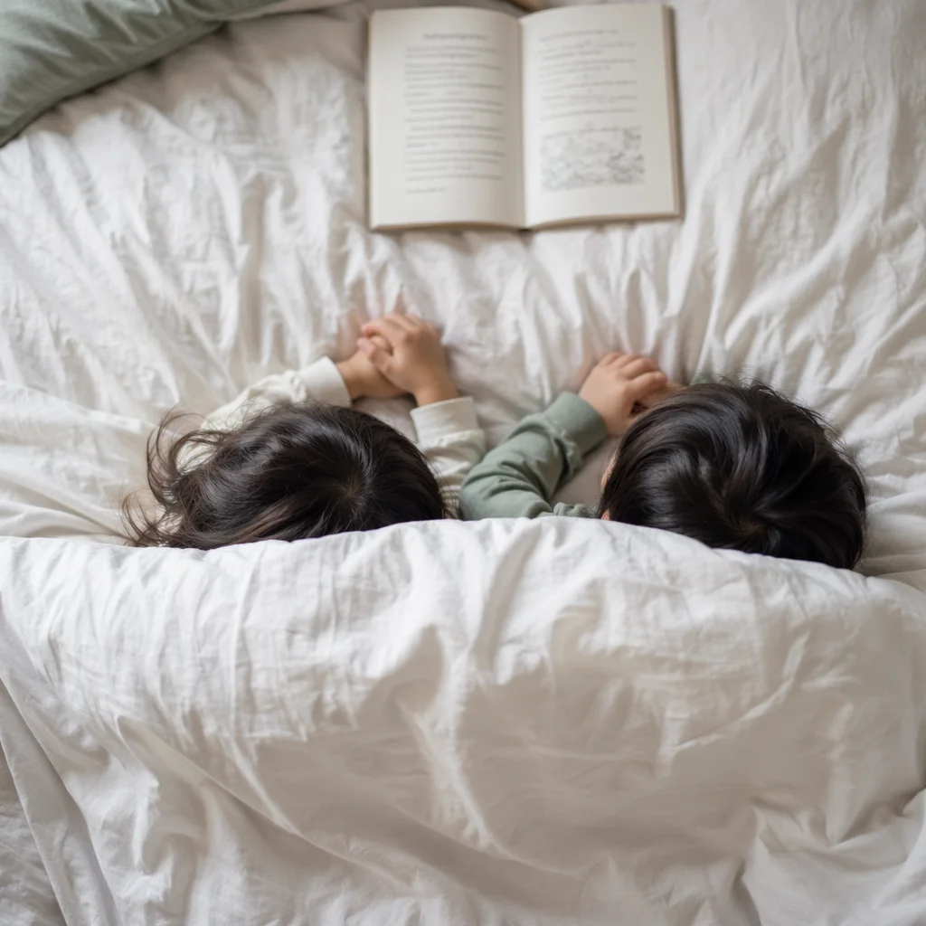 Siblings Praying Together at Bedtime