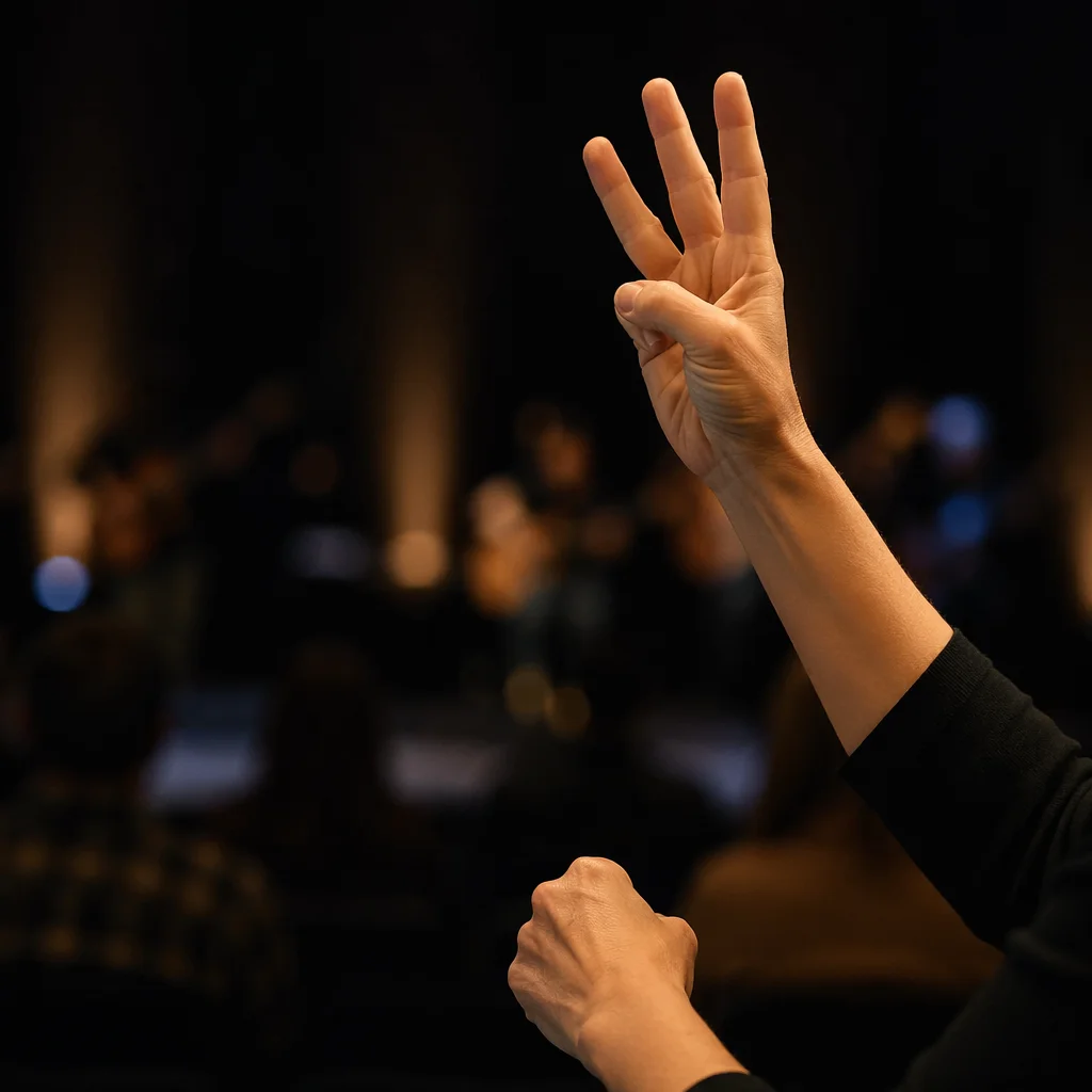 Sign Language Hands on Dark Stage