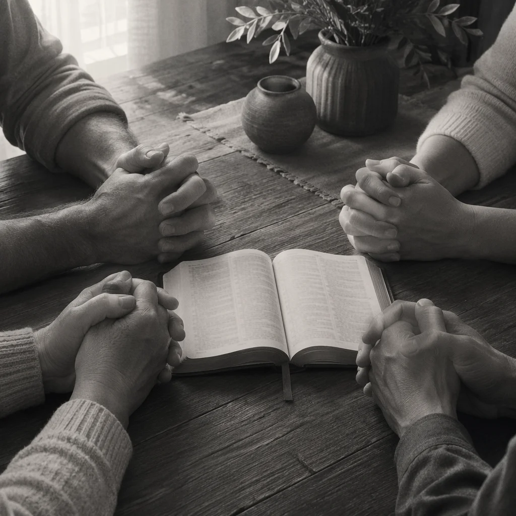 Adult Hands in Quiet Prayer Circle