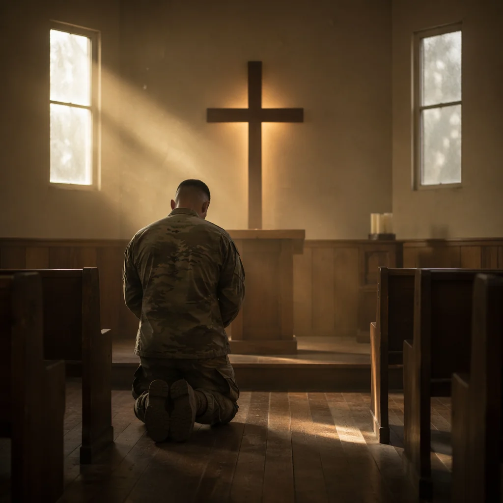 Soldier Kneeling in Prayer at Chapel Cross