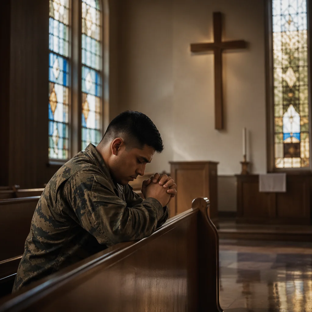 Soldier Kneeling in Prayer at Chapel Cross