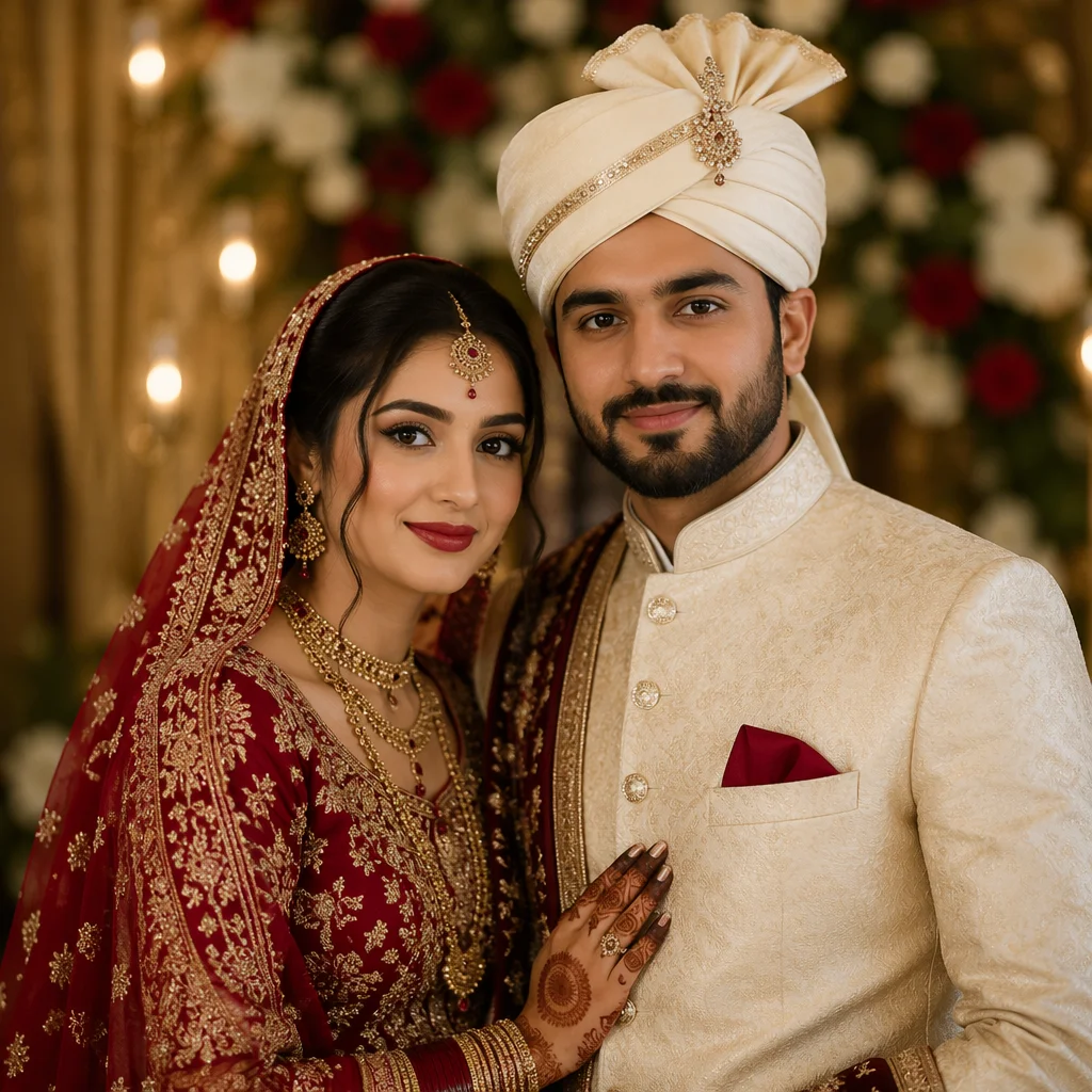 South Asian Newlywed Couple Wedding Portrait