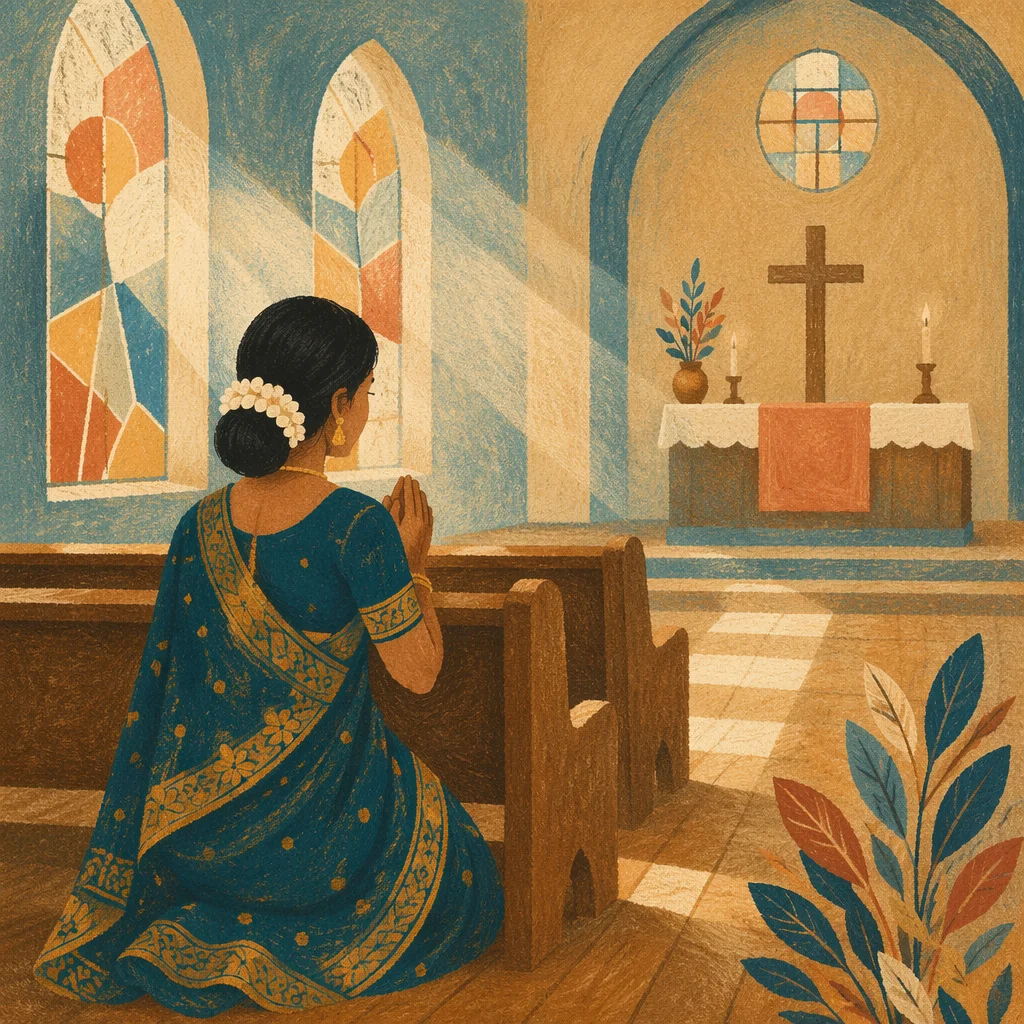 South Asian Woman Praying in Church