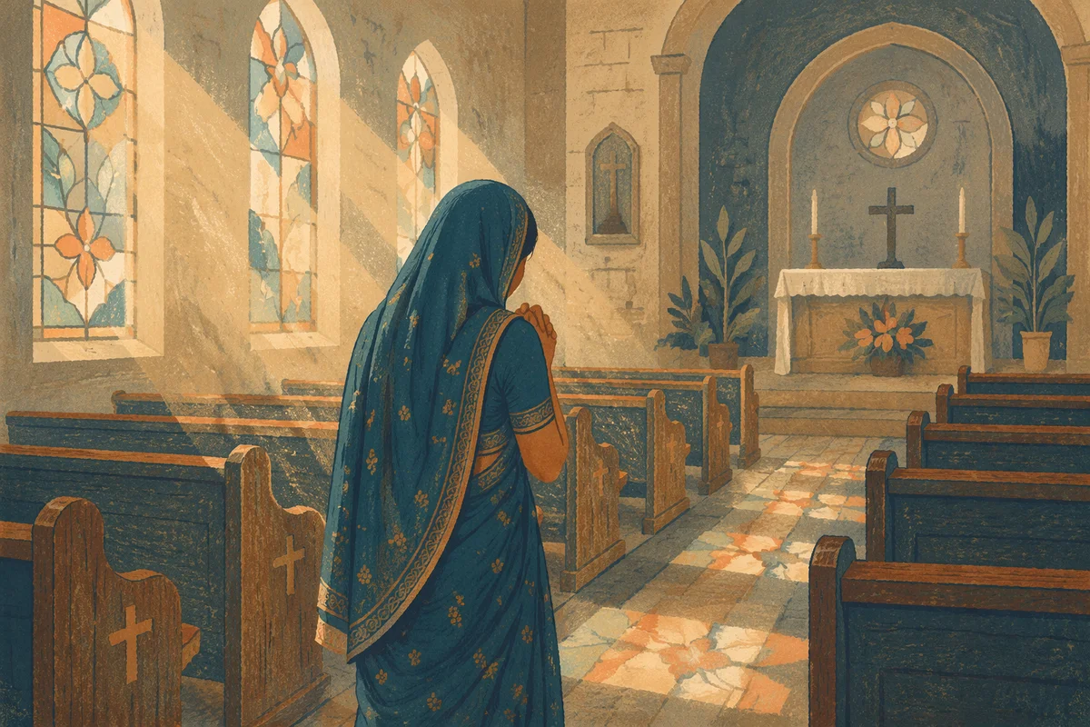 South Asian Woman Praying in Church